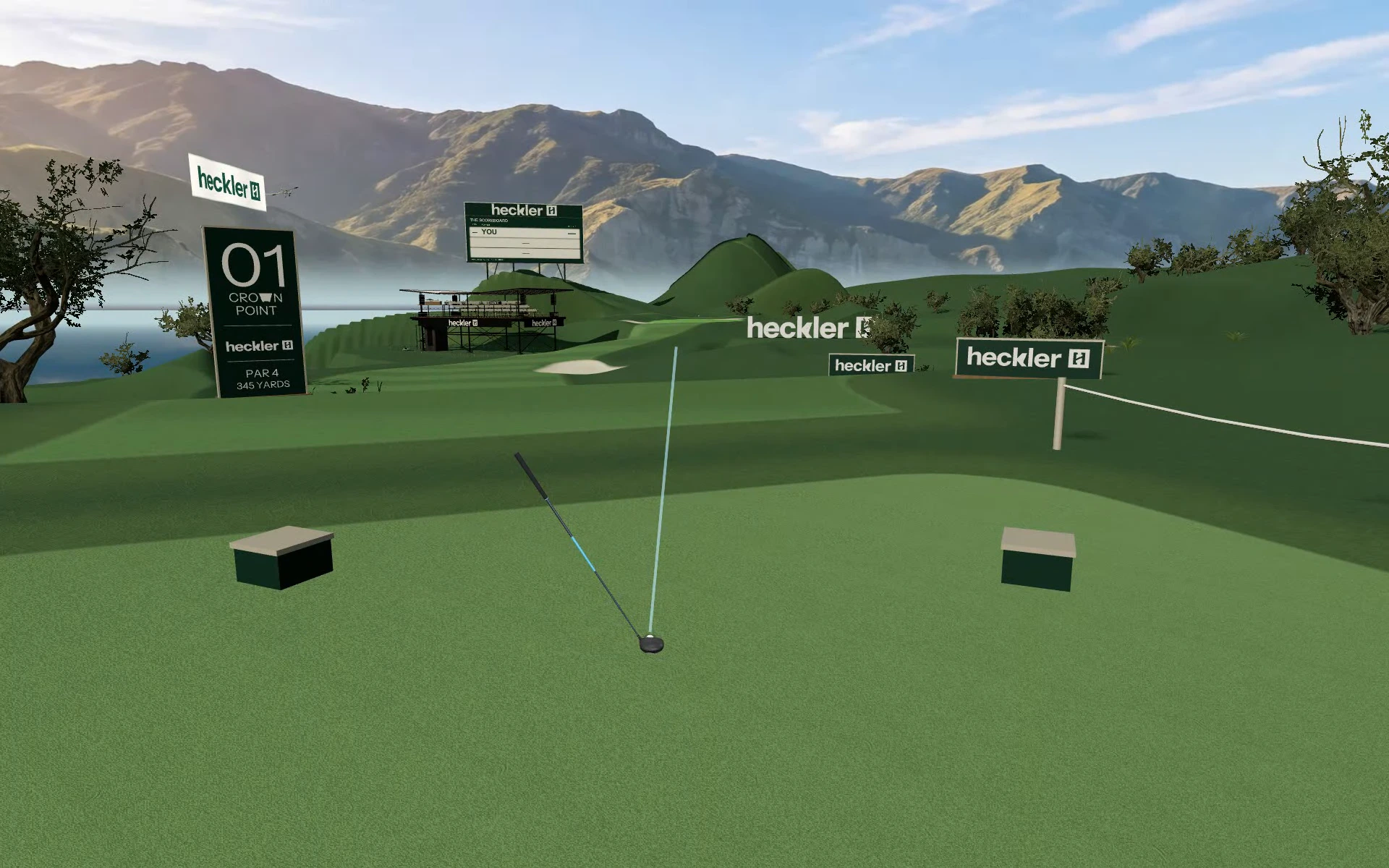 Crown Point golf hole with Heckler branding.