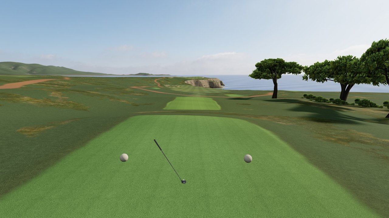 Actual gameplay on the sixth coastal fairway at Pebble Bluffs